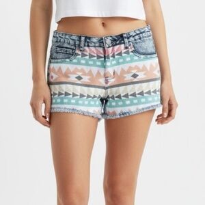 Iris Jeans  Aztec Inspired Design Acid Wash Shorts - Multicolor